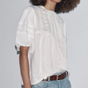 Zara Embroidered Blouse - White - Medium